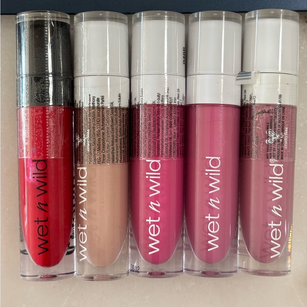 Wet n Wild Lip Gloss Collection - Bold Red, Soft Nude, Vibrant Pinks